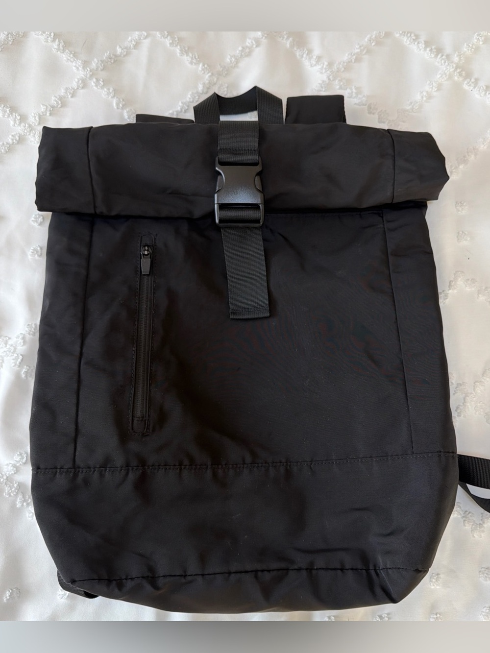 H&M Move Unisex Black Water Repellent Sports Backpack Roll Clip Hiking Camping
